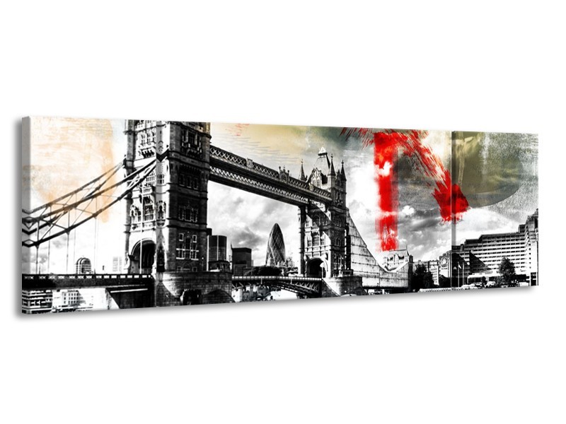 Canvas Schilderij Engeland, London | Zwart, Wit, Rood | 170x50cm 3Luik