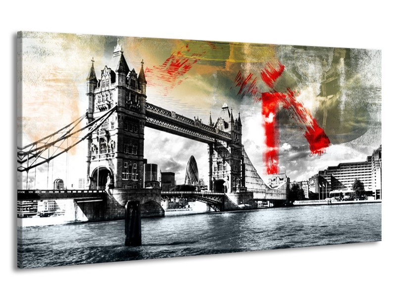 Canvas Schilderij Engeland, London | Zwart, Wit, Rood | 190x100cm 1Luik