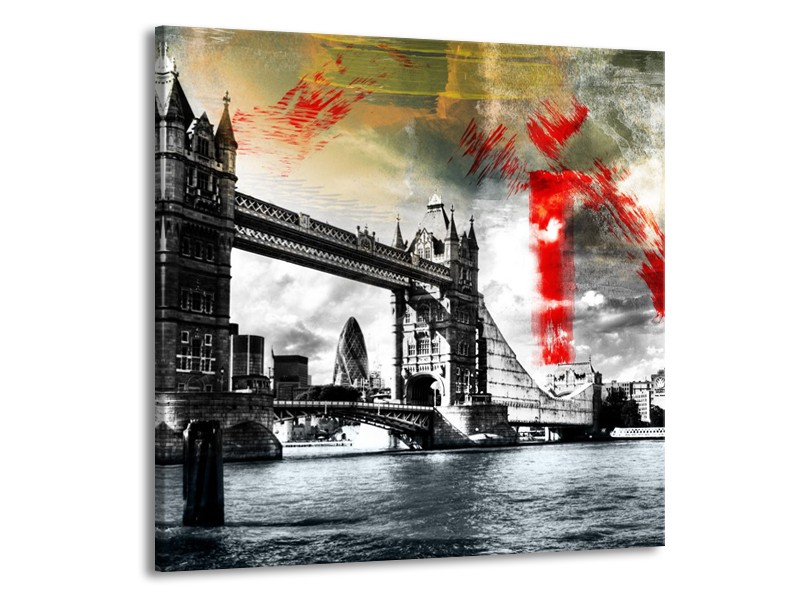 Glasschilderij Engeland, London | Zwart, Wit, Rood | 50x50cm 1Luik