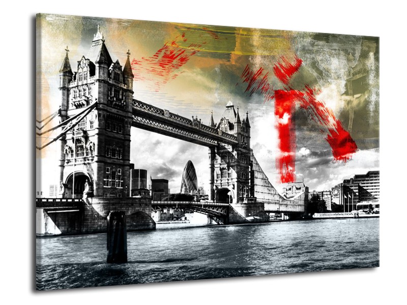 Glasschilderij Engeland, London | Zwart, Wit, Rood | 70x50cm 1Luik