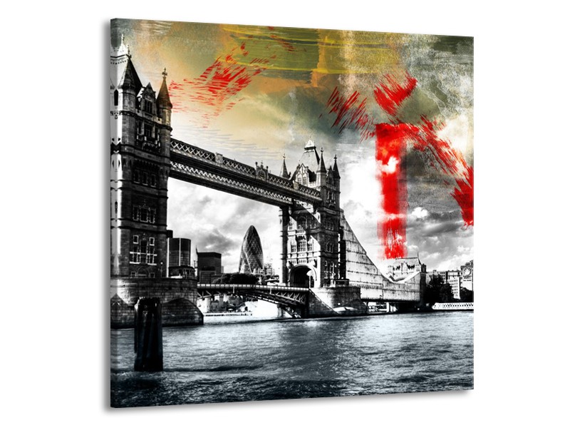 Glasschilderij Engeland, London | Zwart, Wit, Rood | 70x70cm 1Luik