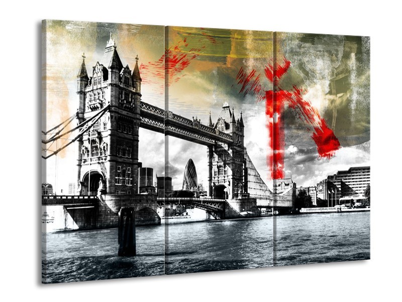 Canvas Schilderij Engeland, London | Zwart, Wit, Rood | 60x90cm 3Luik