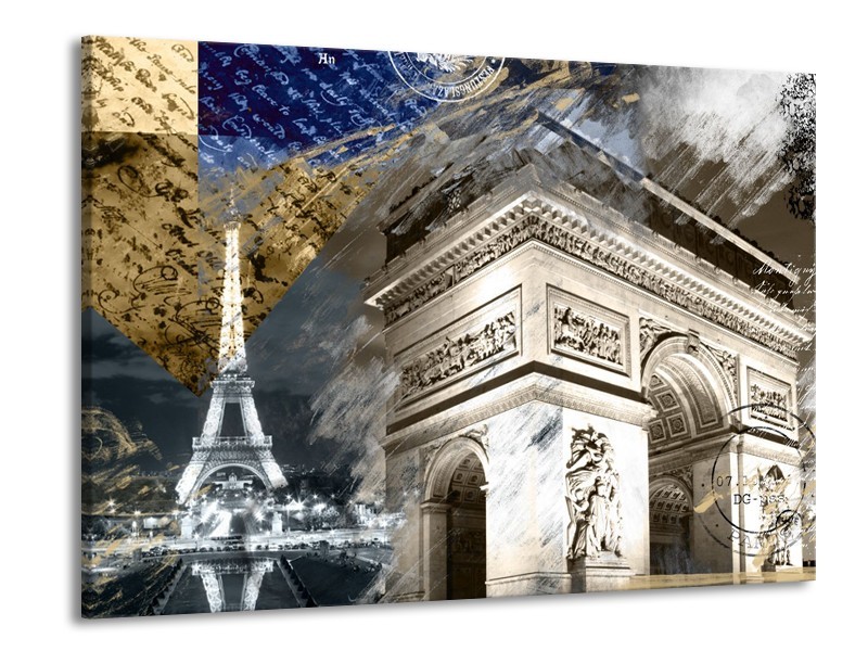 Canvas Schilderij Frankrijk, Parijs | Grijs, Crème, Geel | 100x70cm 1Luik