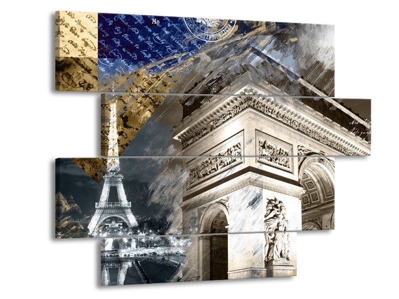 Glasschilderij Frankrijk, Parijs | Grijs, Crème , Geel | 115x85cm 4Luik