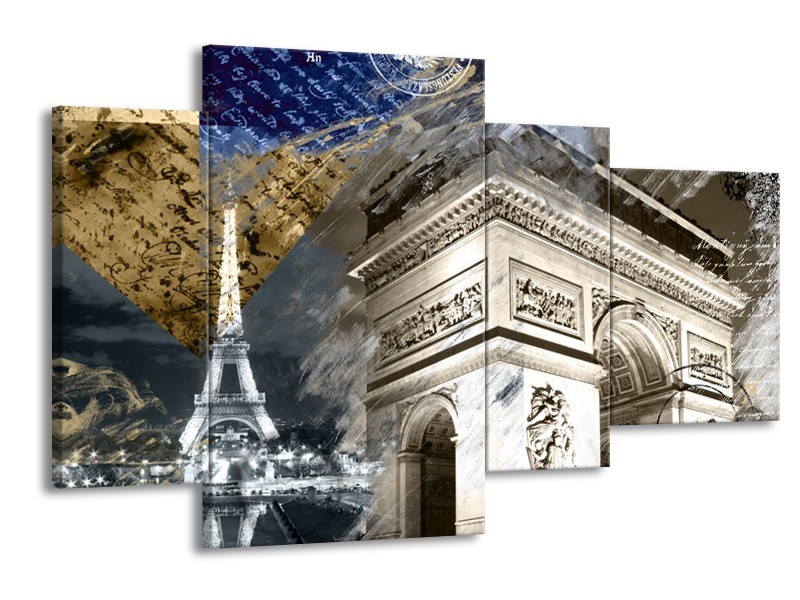 Canvas Schilderij Frankrijk, Parijs | Grijs, Crème, Geel | 120x75cm 4Luik