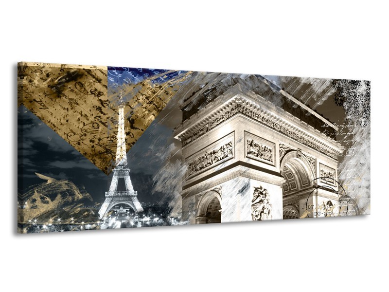Glasschilderij Frankrijk, Parijs | Grijs, Crème , Geel | 145x58cm 1Luik