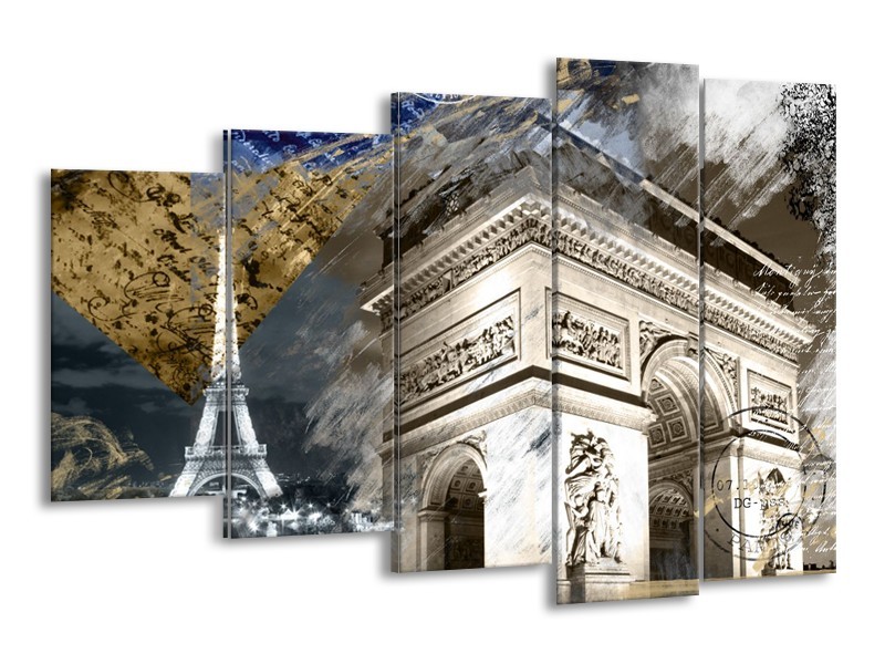 Canvas Schilderij Frankrijk, Parijs | Grijs, Crème, Geel | 150x100cm 5Luik