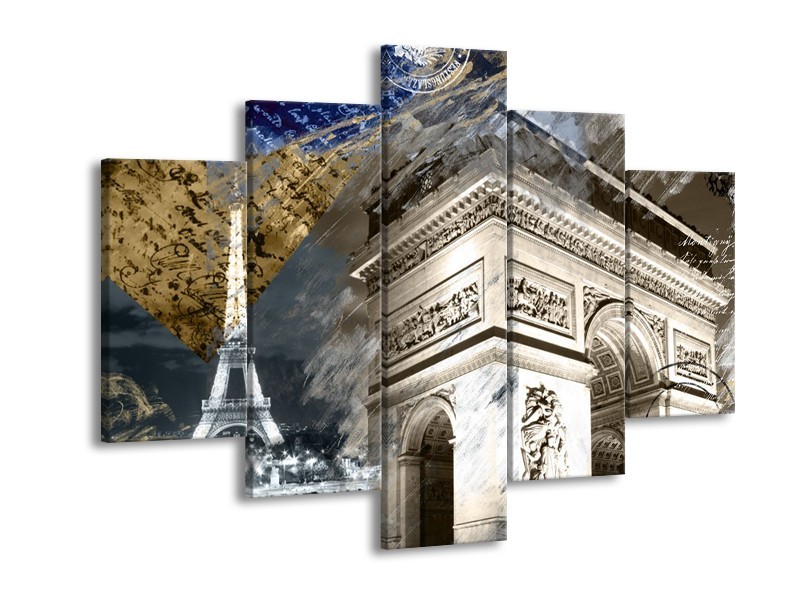 Glasschilderij Frankrijk, Parijs | Grijs, Crème , Geel | 150x105cm 5Luik