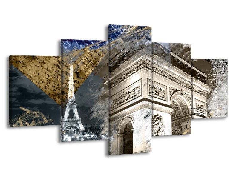 Glasschilderij Frankrijk, Parijs | Grijs, Crème , Geel | 150x80cm 5Luik