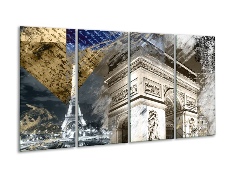 Canvas Schilderij Frankrijk, Parijs | Grijs, Crème, Geel | 160x80cm 4Luik