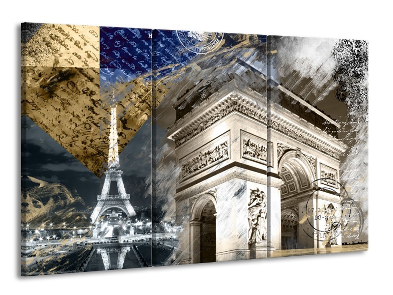 Canvas Schilderij Frankrijk, Parijs | Grijs, Crème, Geel | 165x100cm 3Luik