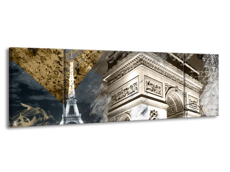 Glasschilderij Frankrijk, Parijs | Grijs, Crème , Geel | 170x50cm 3Luik