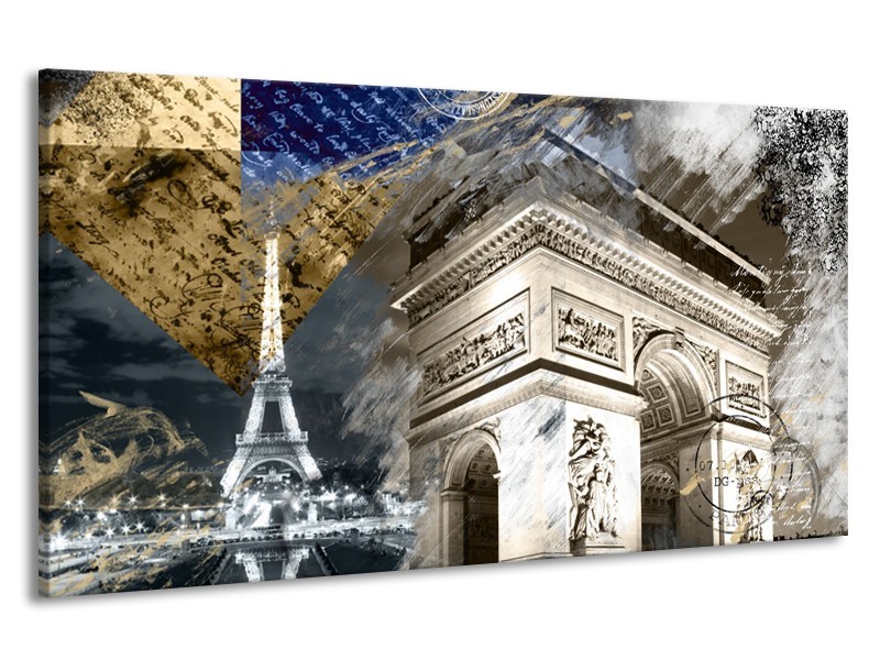 Canvas Schilderij Frankrijk, Parijs | Grijs, Crème, Geel | 190x100cm 1Luik