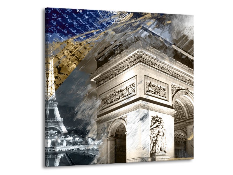 Canvas Schilderij Frankrijk, Parijs | Grijs, Crème, Geel | 50x50cm 1Luik