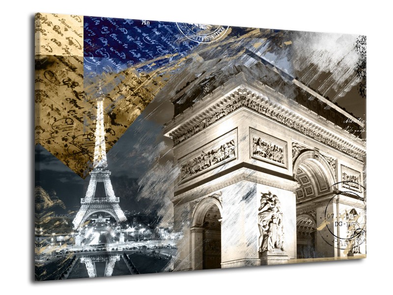 Glasschilderij Frankrijk, Parijs | Grijs, Crème , Geel | 70x50cm 1Luik