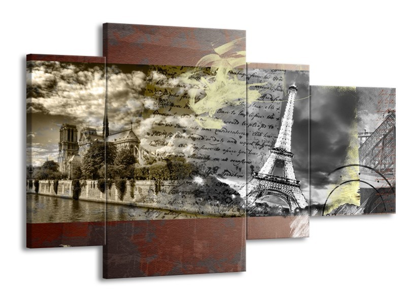 Glasschilderij Frankrijk, Parijs | Grijs, Geel, Bruin | 120x75cm 4Luik