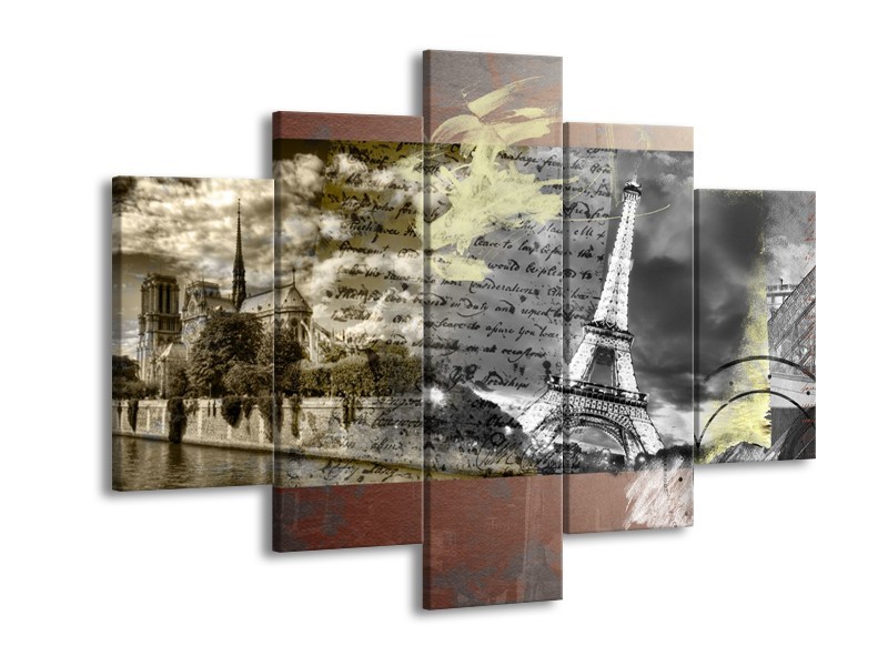 Canvas Schilderij Frankrijk, Parijs | Grijs, Geel, Bruin | 150x105cm 5Luik