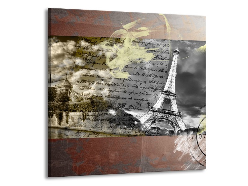Glasschilderij Frankrijk, Parijs | Grijs, Geel, Bruin | 70x70cm 1Luik