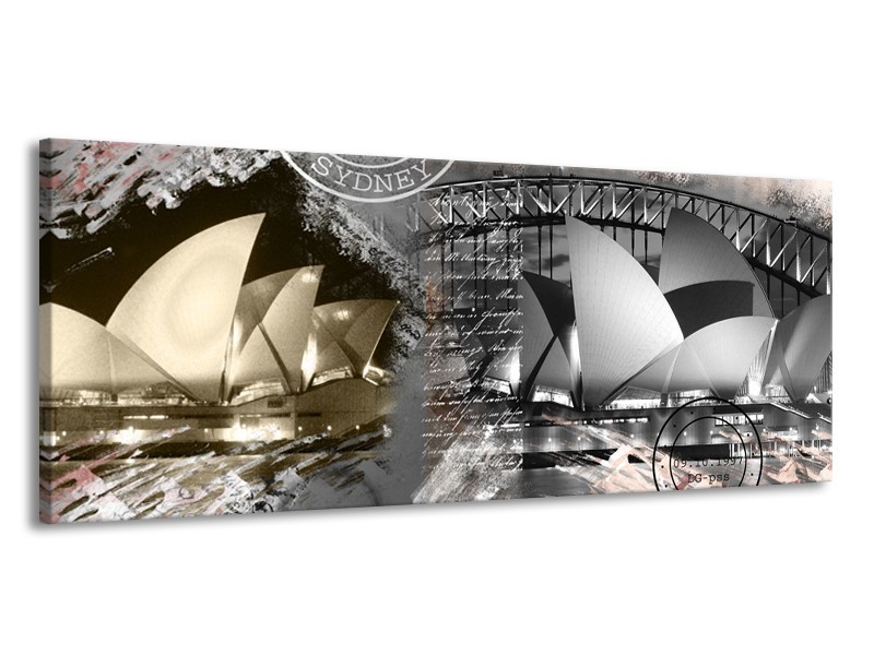 Glasschilderij Sydney, Modern | Grijs, Crème , Rood | 145x58cm 1Luik