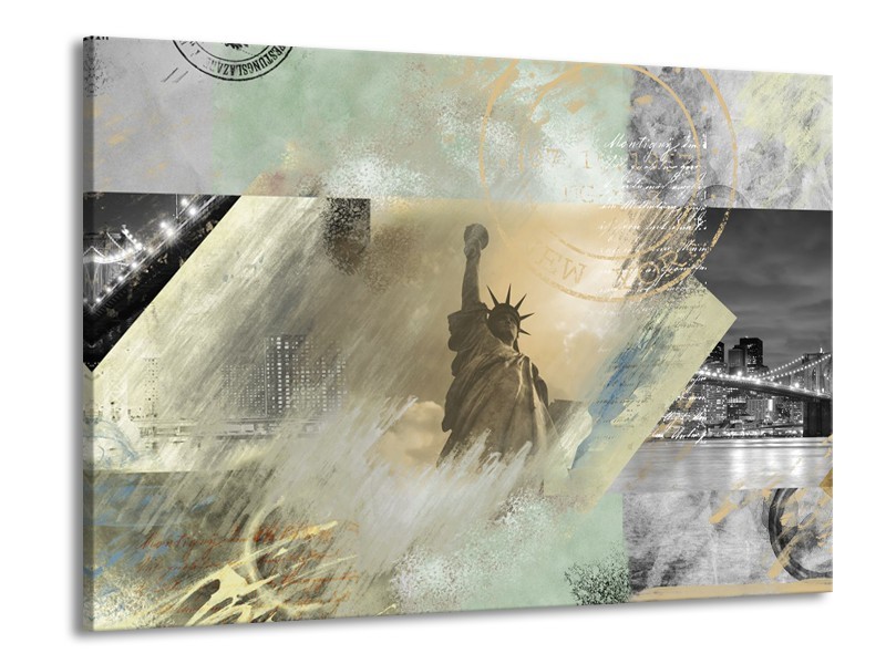 Glasschilderij Vrijheidsbeeld, New York | Grijs, Crème , Groen | 100x70cm 1Luik