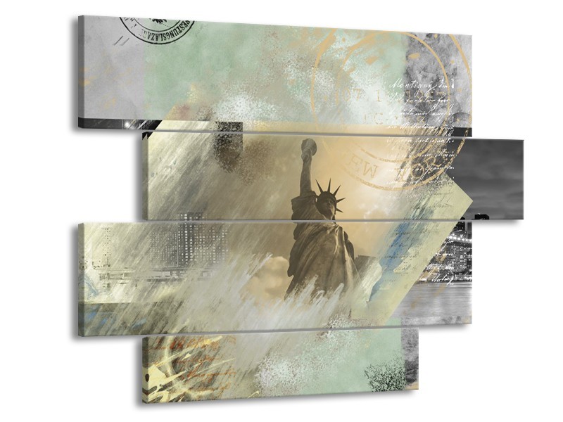 Glasschilderij Vrijheidsbeeld, New York | Grijs, Crème , Groen | 115x85cm 4Luik