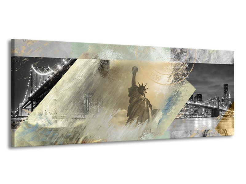 Glasschilderij Vrijheidsbeeld, New York | Grijs, Crème , Groen | 145x58cm 1Luik