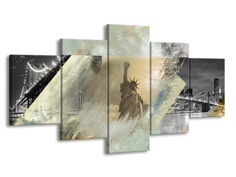 Glasschilderij Vrijheidsbeeld, New York | Grijs, Crème , Groen | 150x80cm 5Luik