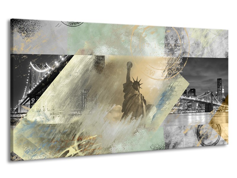 Canvas Schilderij Vrijheidsbeeld, New York | Grijs, Crème, Groen | 190x100cm 1Luik