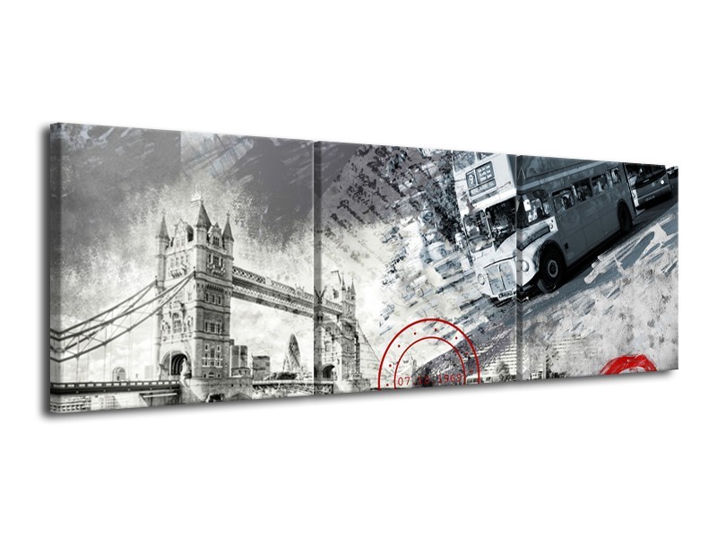 Canvas Schilderij Engeland, London | Grijs, Crème, Rood | 120x40cm 3Luik