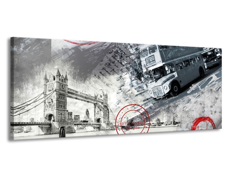 Canvas Schilderij Engeland, London | Grijs, Crème, Rood | 145x58cm 1Luik