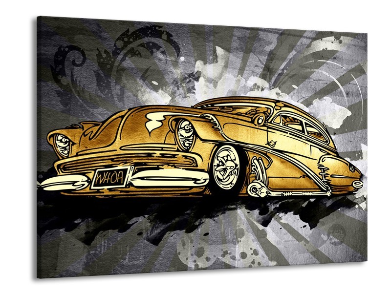 Canvas Schilderij Oldtimer, Auto | Grijs, Geel, Goud | 100x70cm 1Luik