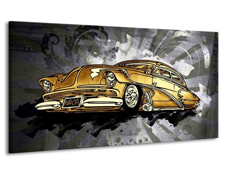 Canvas Schilderij Oldtimer, Auto | Grijs, Geel, Goud | 170x90cm 1Luik