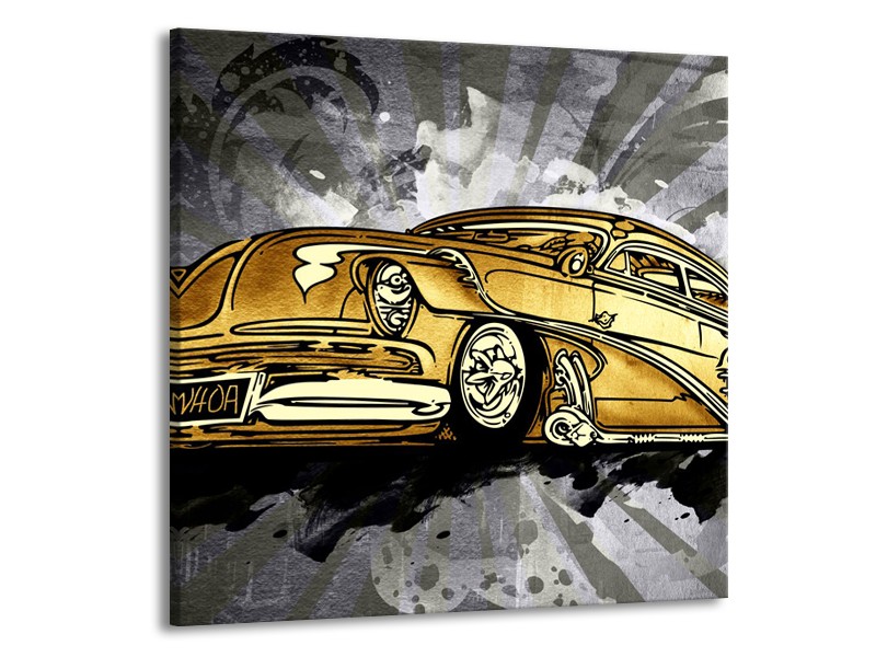 Glasschilderij Oldtimer, Auto | Grijs, Geel, Goud | 50x50cm 1Luik