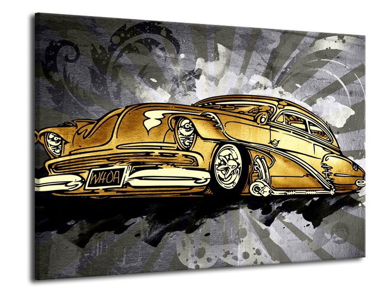 Canvas Schilderij Oldtimer, Auto | Grijs, Geel, Goud | 70x50cm 1Luik