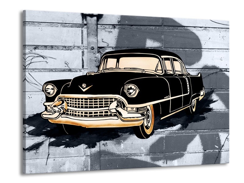 Canvas Schilderij Oldtimer, Auto | Grijs, Zwart, Geel | 100x70cm 1Luik