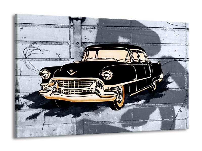 Canvas Schilderij Oldtimer, Auto | Grijs, Zwart, Geel | 140x90cm 1Luik