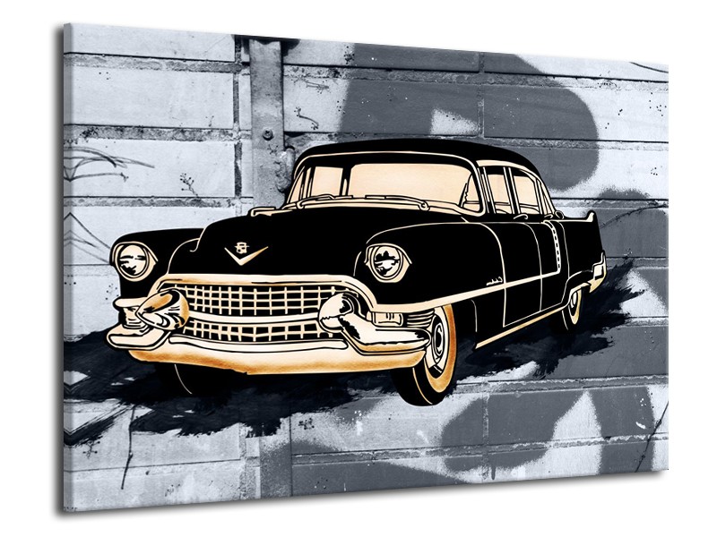 Canvas Schilderij Oldtimer, Auto | Grijs, Zwart, Geel | 70x50cm 1Luik