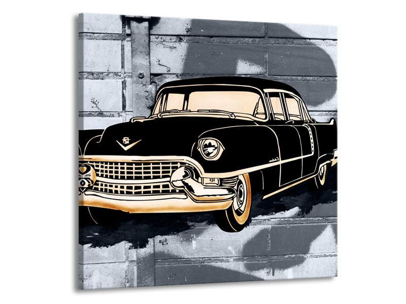 Canvas Schilderij Oldtimer, Auto | Grijs, Zwart, Geel | 70x70cm 1Luik