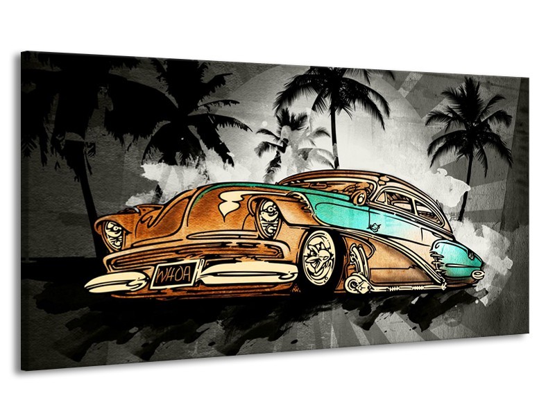 Canvas Schilderij Oldtimer, Auto | Zwart, Wit, Oranje | 170x90cm 1Luik