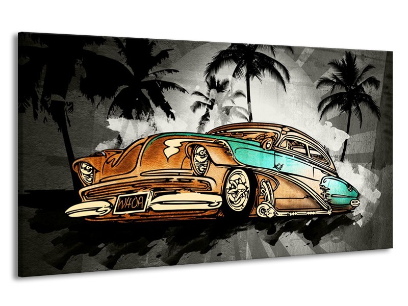 Canvas Schilderij Oldtimer, Auto | Zwart, Wit, Oranje | 190x100cm 1Luik