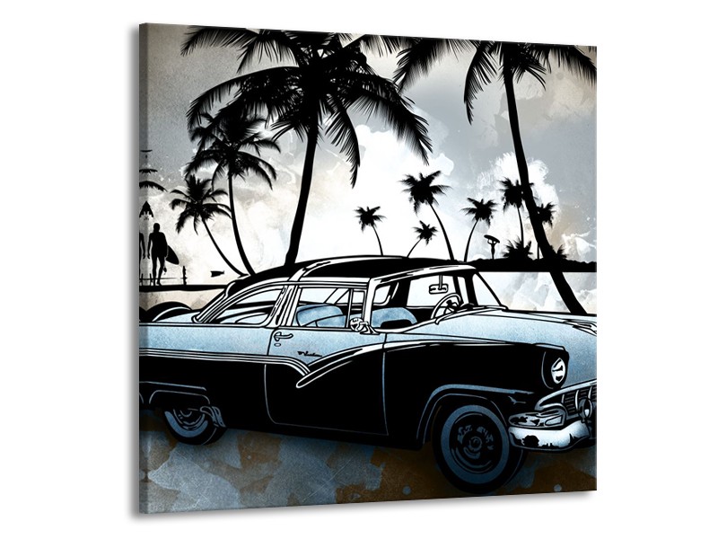 Canvas Schilderij Oldtimer, Auto | Zwart, Wit, Blauw | 50x50cm 1Luik