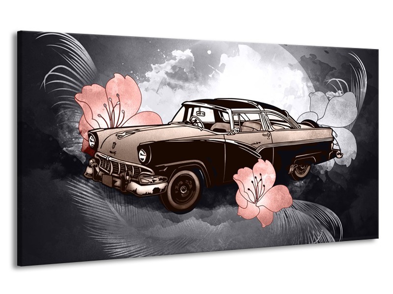 Canvas Schilderij Oldtimer, Auto | Grijs, Bruin, Roze | 190x100cm 1Luik