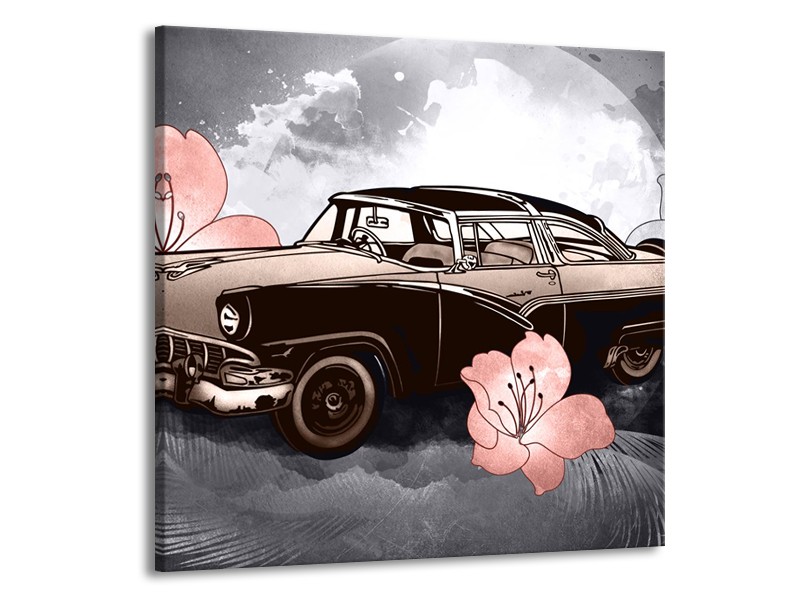 Canvas Schilderij Oldtimer, Auto | Grijs, Bruin, Roze | 50x50cm 1Luik
