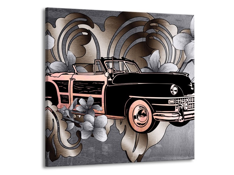 Canvas Schilderij Oldtimer, Auto | Grijs, Zwart | 50x50cm 1Luik