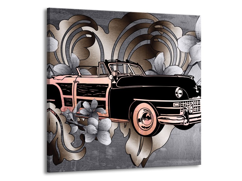 Canvas Schilderij Oldtimer, Auto | Grijs, Zwart | 70x70cm 1Luik