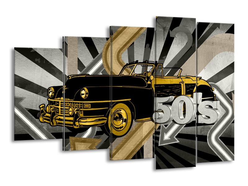 Canvas Schilderij Oldtimer, Auto | Grijs, Geel | 150x100cm 5Luik