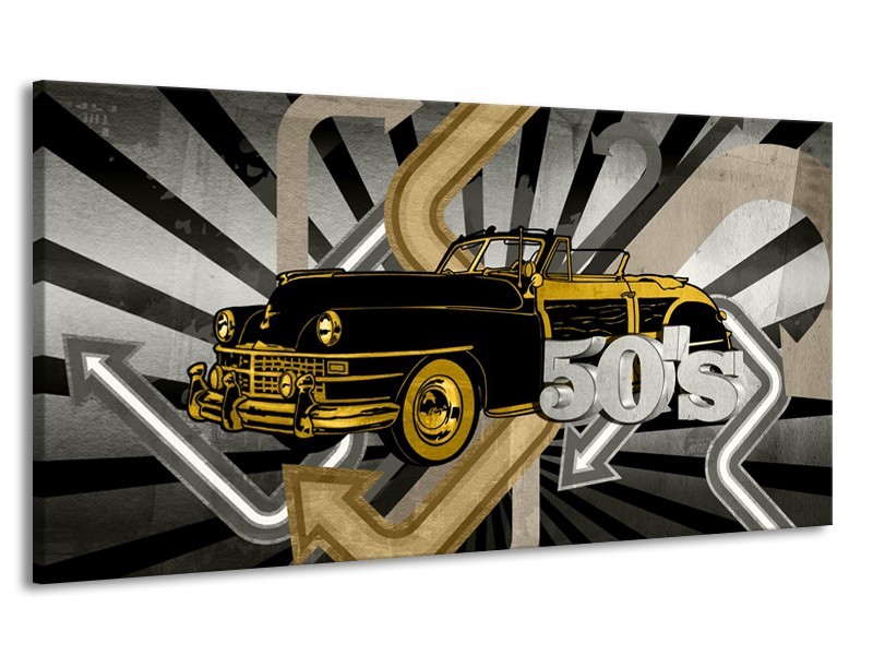 Canvas Schilderij Oldtimer, Auto | Grijs, Geel | 170x90cm 1Luik