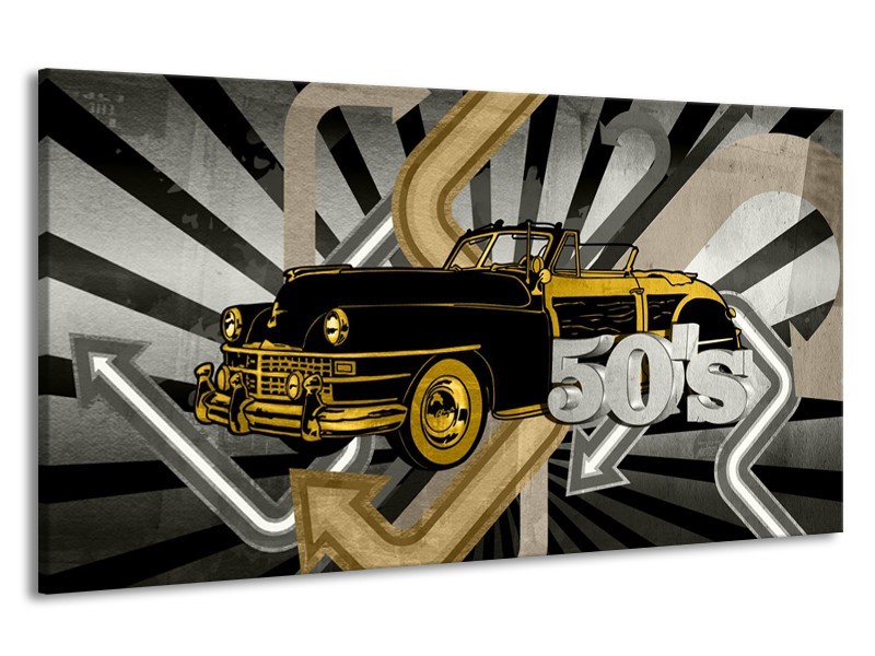 Canvas Schilderij Oldtimer, Auto | Grijs, Geel | 190x100cm 1Luik