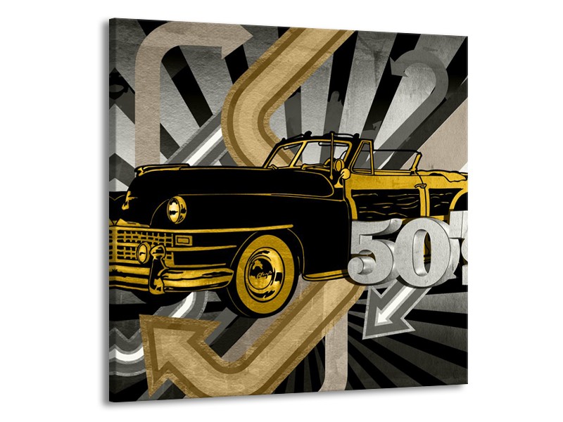 Glasschilderij Oldtimer, Auto | Grijs, Geel | 50x50cm 1Luik