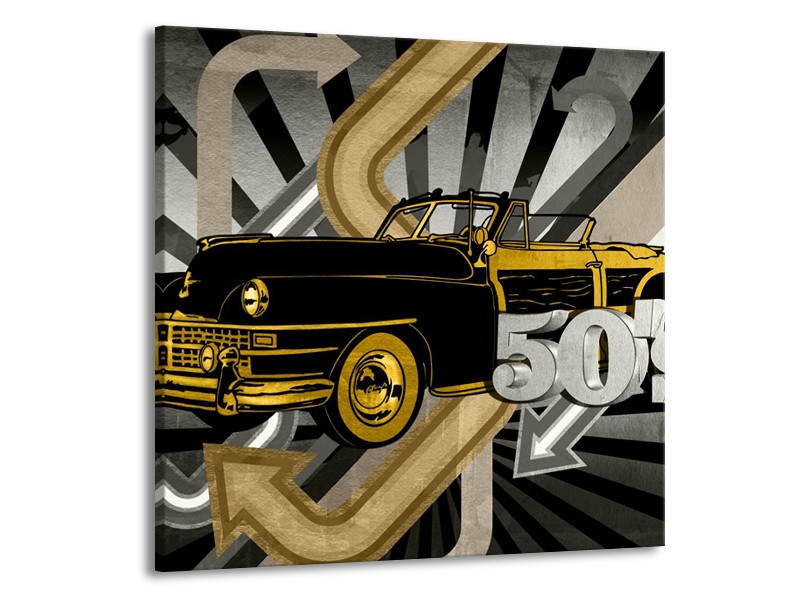 Canvas Schilderij Oldtimer, Auto | Grijs, Geel | 70x70cm 1Luik